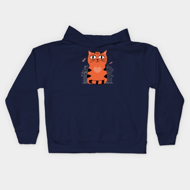 Bright Eyed Orange Kitty With Big Heart In The Garden Kids Hoodie by LittleBunnySunshine